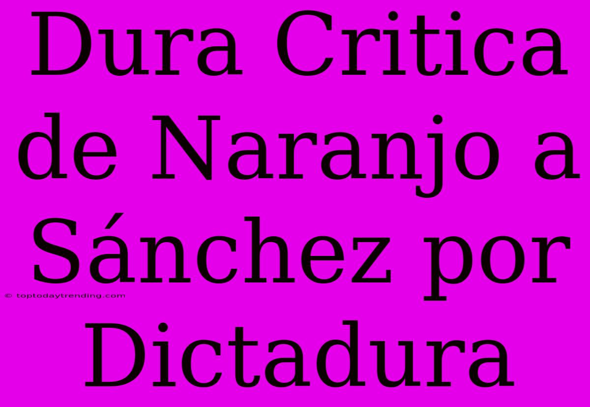 Dura Critica De Naranjo A Sánchez Por Dictadura