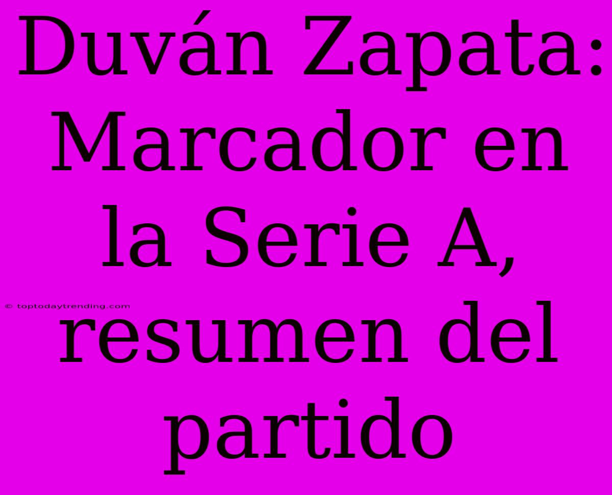 Duván Zapata: Marcador En La Serie A, Resumen Del Partido