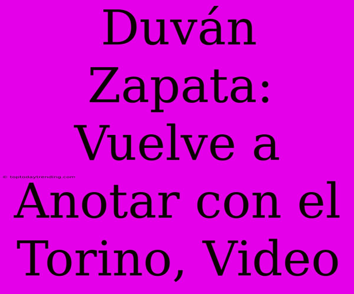 Duván Zapata: Vuelve A Anotar Con El Torino, Video