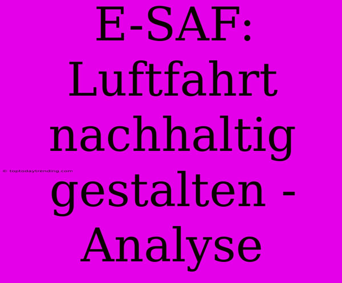 E-SAF: Luftfahrt Nachhaltig Gestalten - Analyse