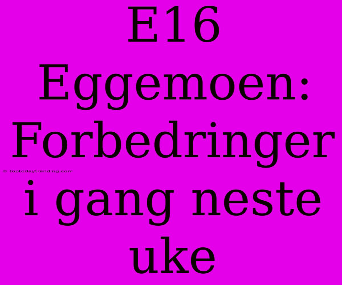 E16 Eggemoen: Forbedringer I Gang Neste Uke