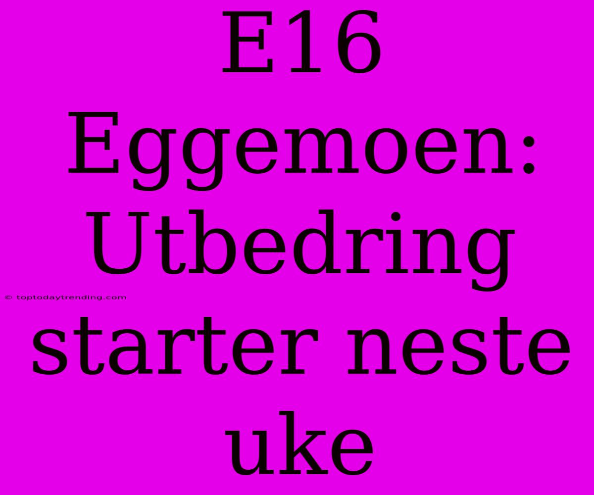 E16 Eggemoen: Utbedring Starter Neste Uke