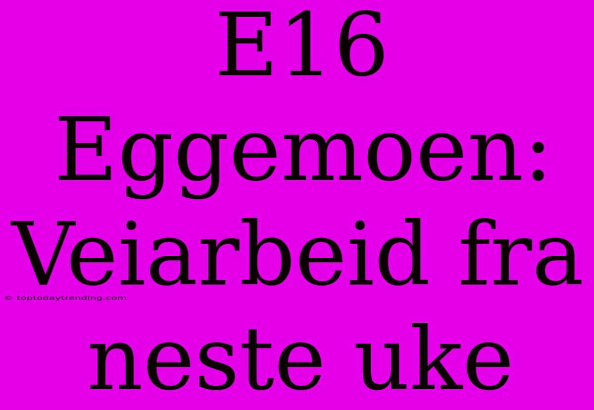 E16 Eggemoen: Veiarbeid Fra Neste Uke