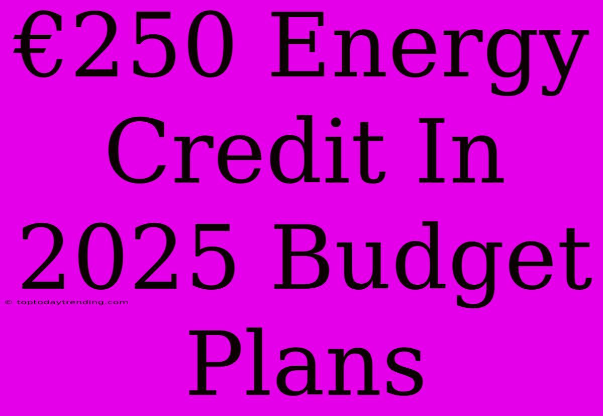 €250 Energy Credit In 2025 Budget Plans