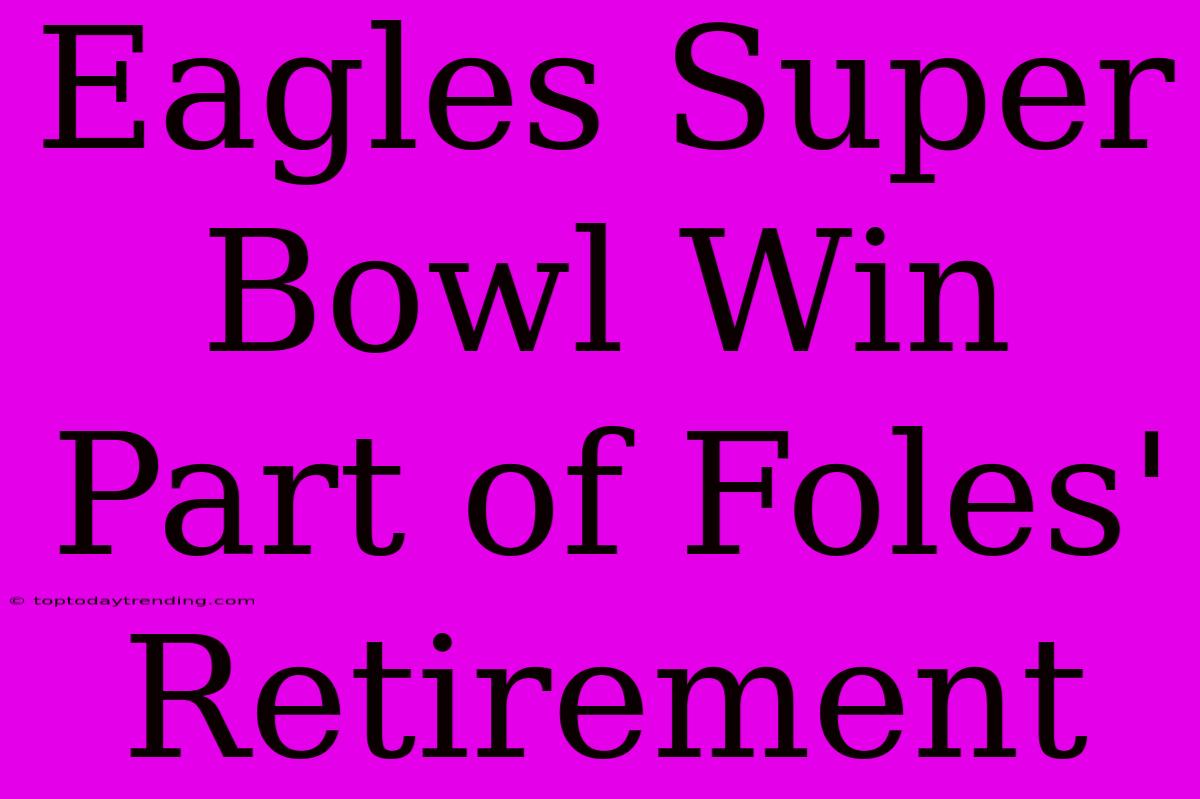 Eagles Super Bowl Win Part Of Foles' Retirement