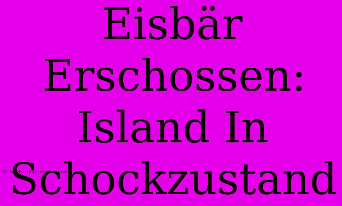 Eisbär Erschossen: Island In Schockzustand