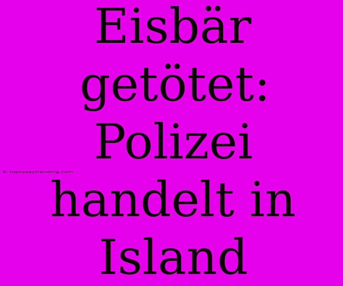 Eisbär Getötet: Polizei Handelt In Island