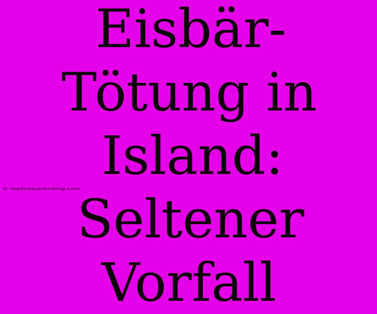 Eisbär-Tötung In Island: Seltener Vorfall