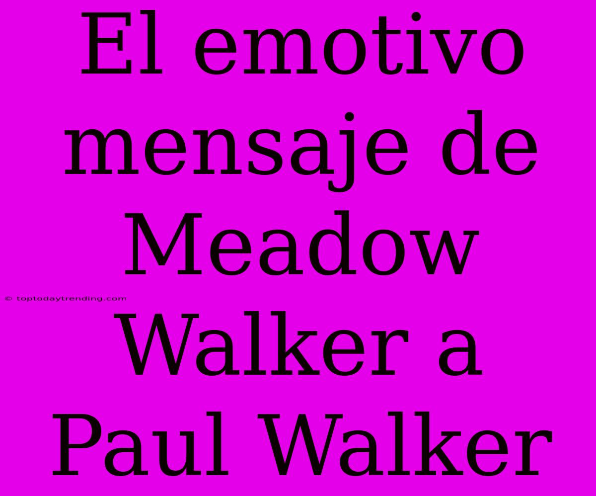 El Emotivo Mensaje De Meadow Walker A Paul Walker