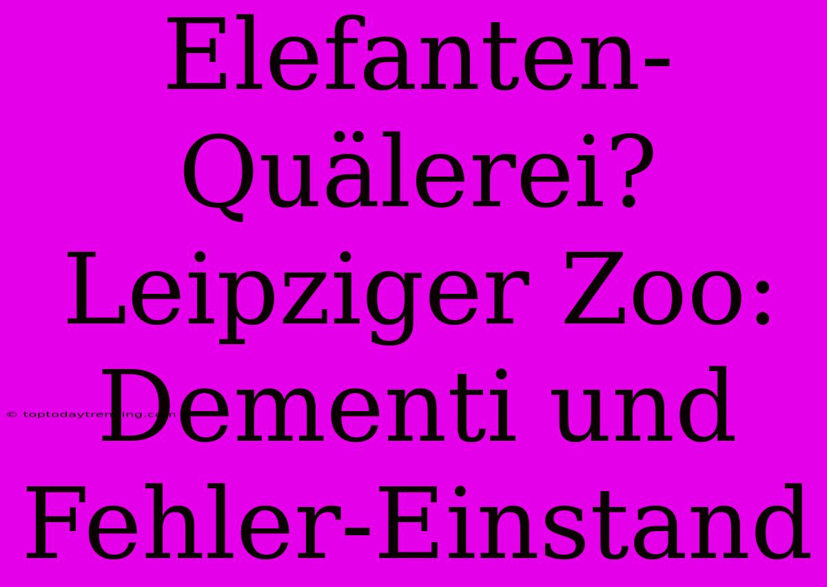 Elefanten-Quälerei? Leipziger Zoo: Dementi Und Fehler-Einstand