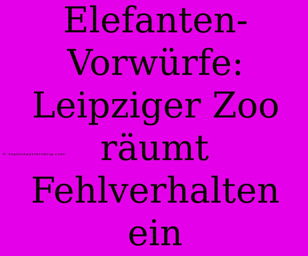 Elefanten-Vorwürfe: Leipziger Zoo Räumt Fehlverhalten Ein