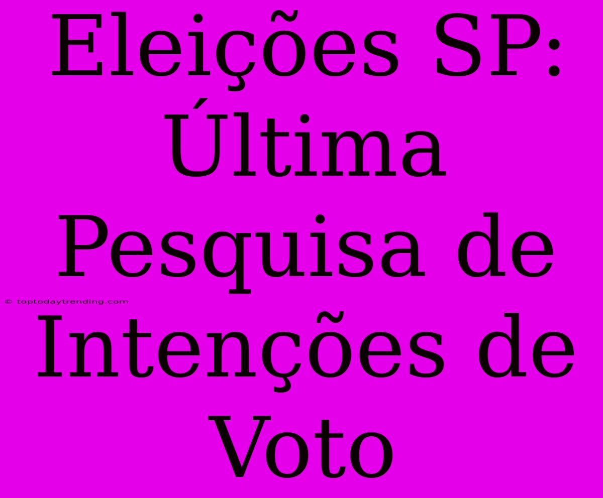 Eleições SP: Última Pesquisa De Intenções De Voto