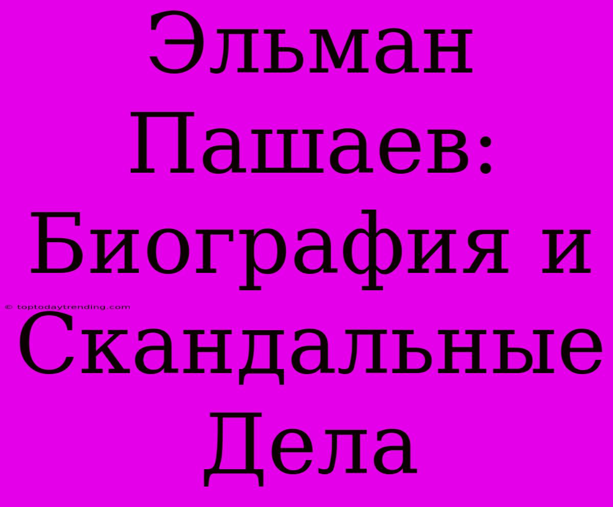 Эльман Пашаев: Биография И Скандальные Дела