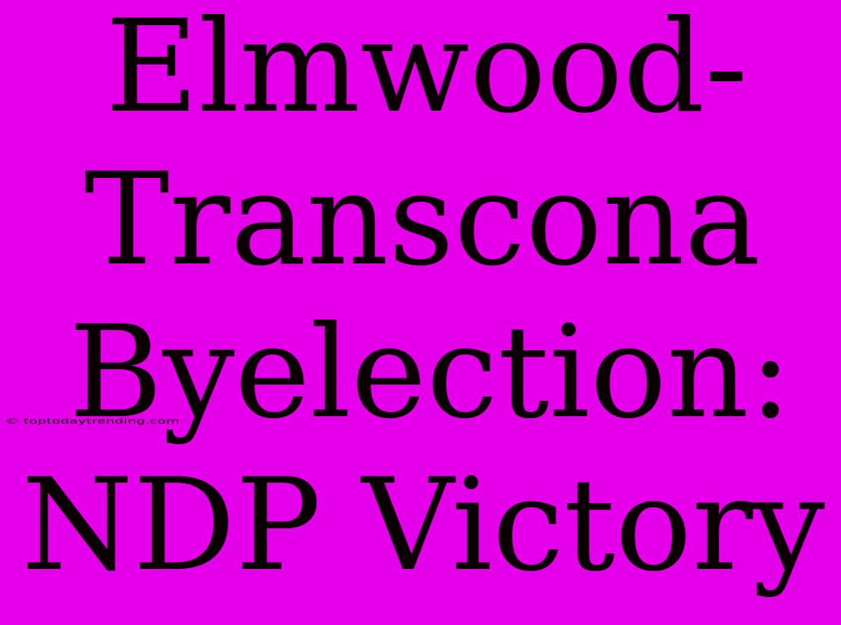 Elmwood-Transcona Byelection: NDP Victory