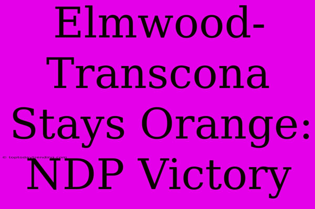 Elmwood-Transcona Stays Orange: NDP Victory