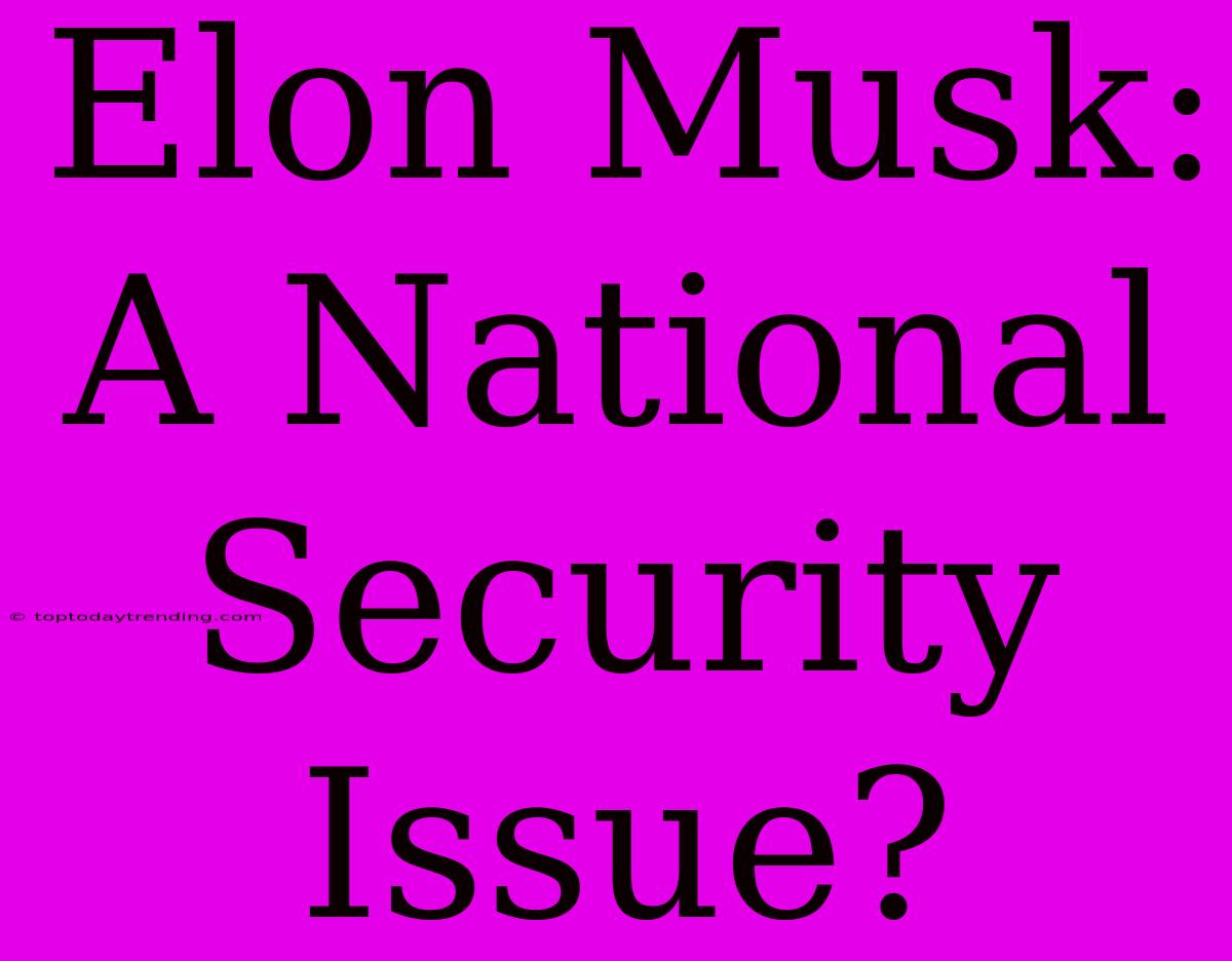 Elon Musk: A National Security Issue?