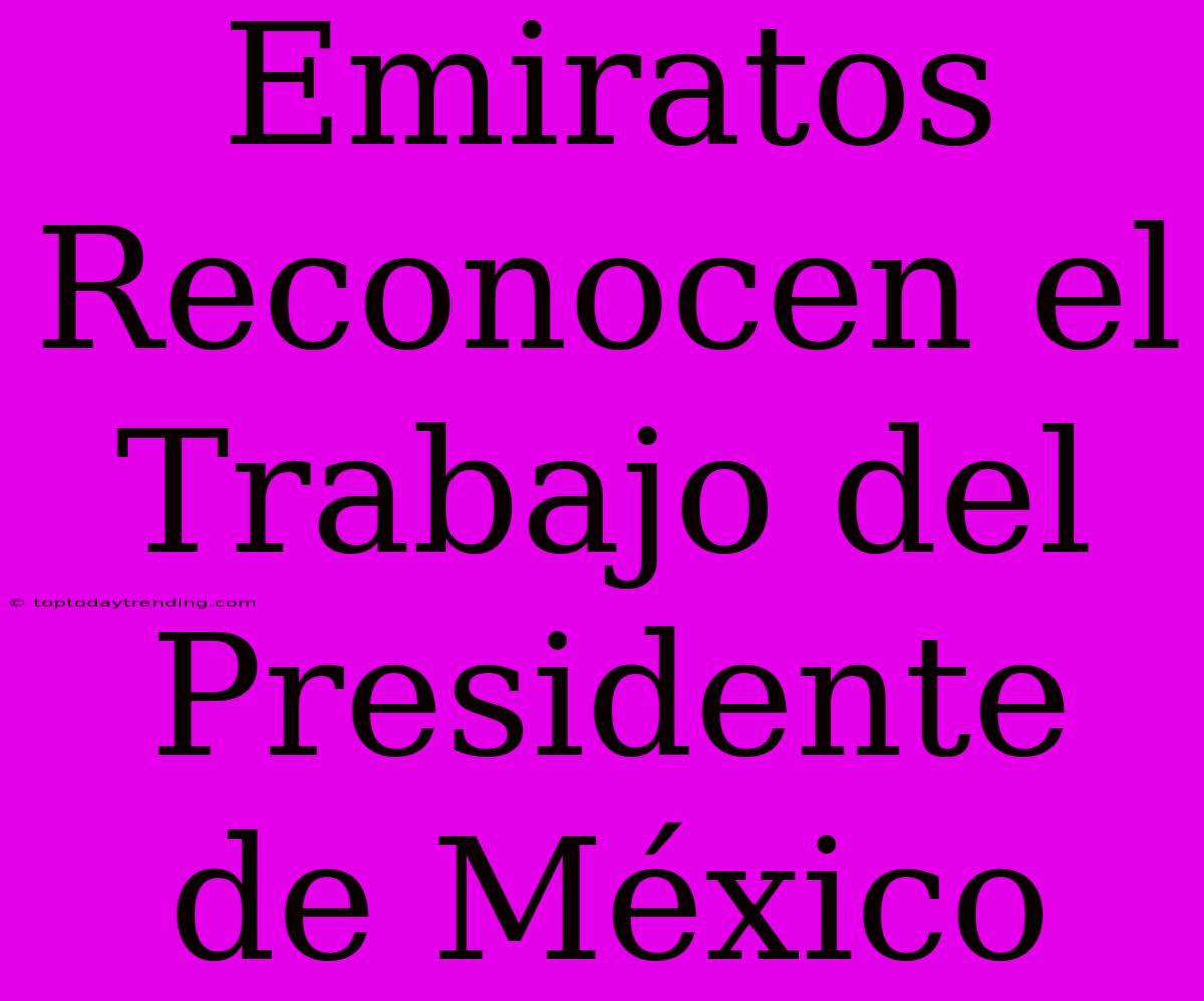 Emiratos Reconocen El Trabajo Del Presidente De México