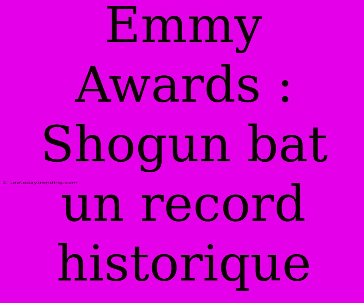 Emmy Awards : Shogun Bat Un Record Historique