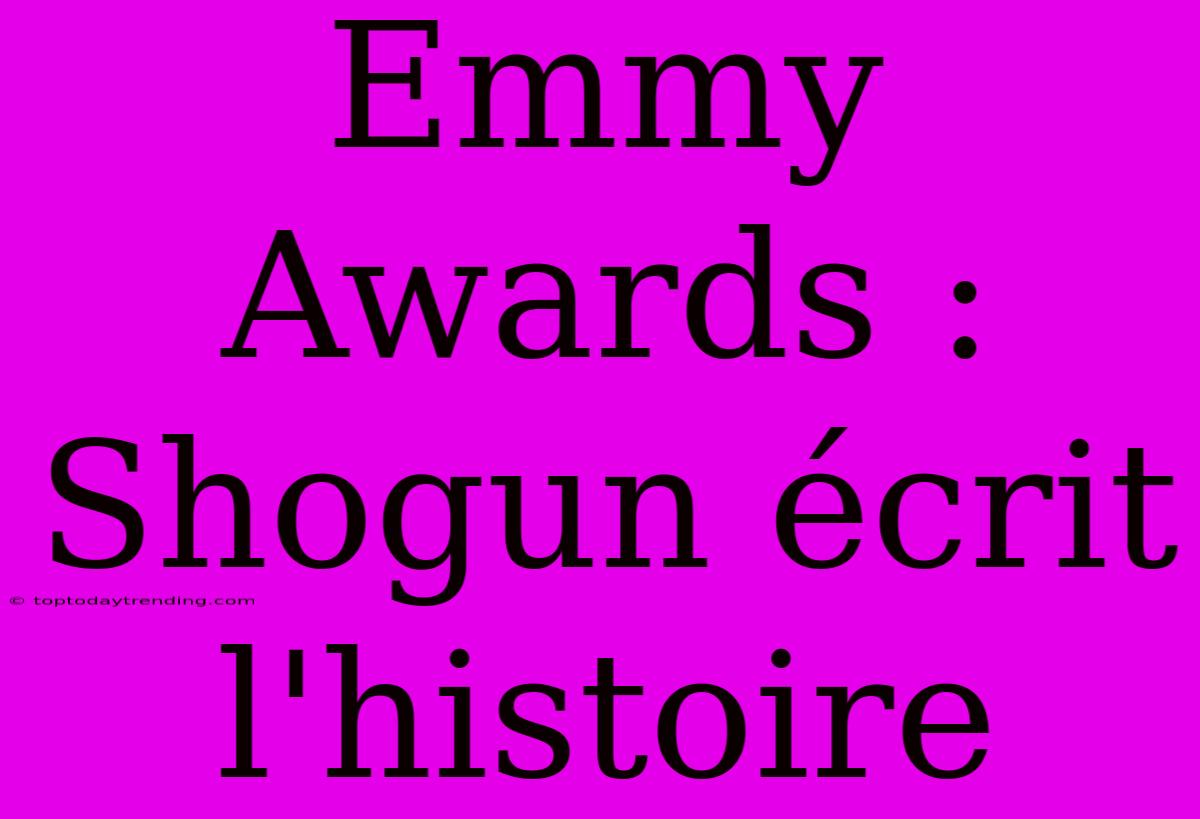 Emmy Awards : Shogun Écrit L'histoire