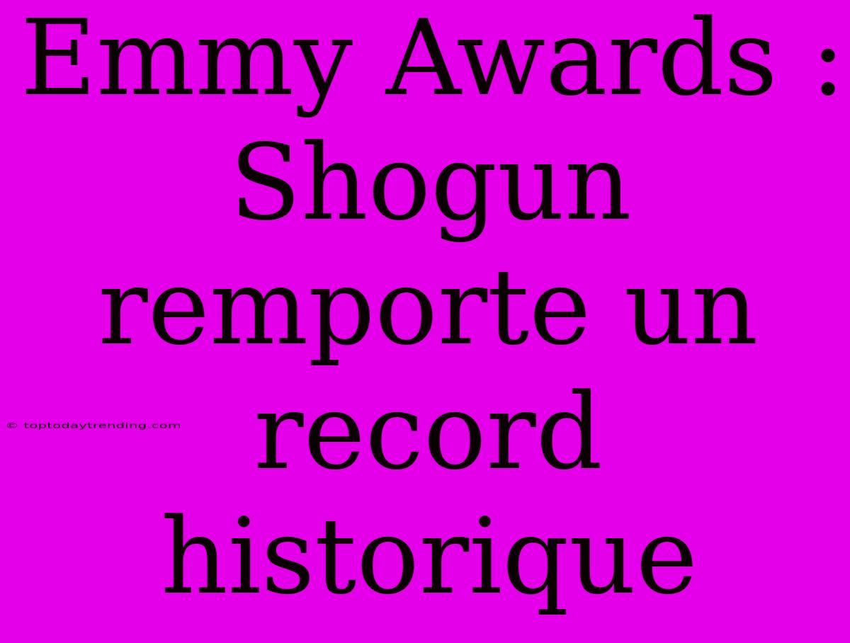 Emmy Awards : Shogun Remporte Un Record Historique