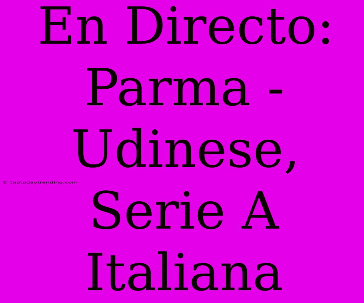 En Directo: Parma - Udinese, Serie A Italiana