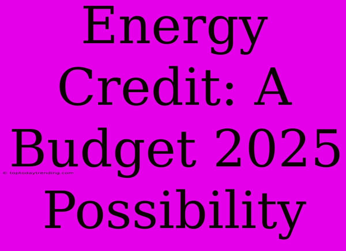 Energy Credit: A Budget 2025 Possibility