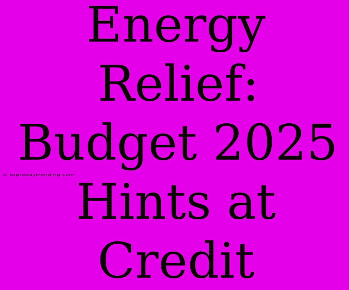 Energy Relief: Budget 2025 Hints At Credit