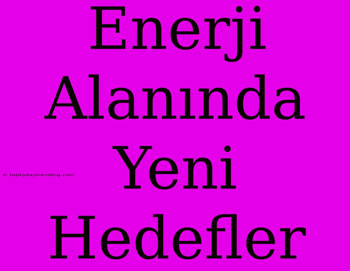 Enerji Alanında Yeni Hedefler