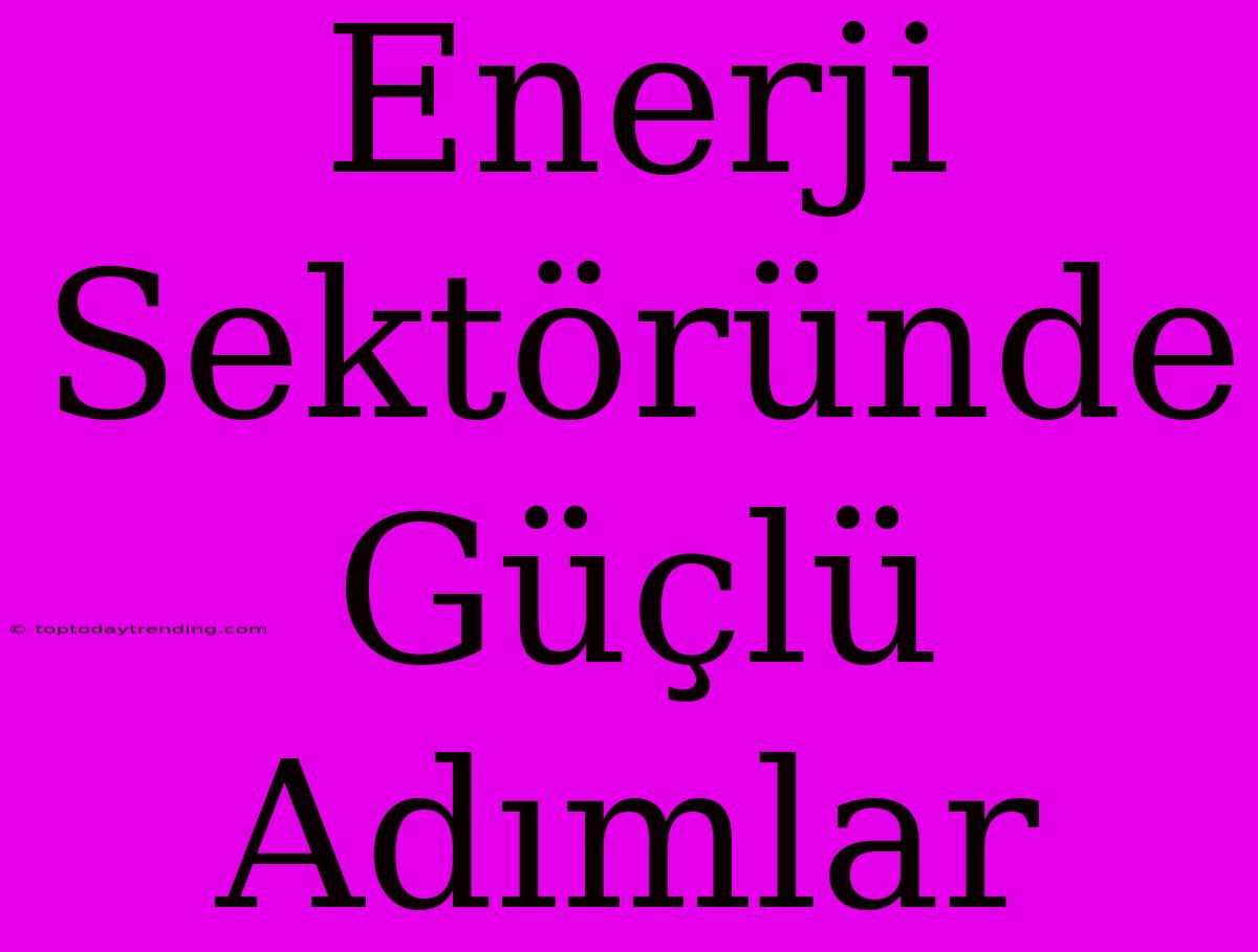 Enerji Sektöründe Güçlü Adımlar