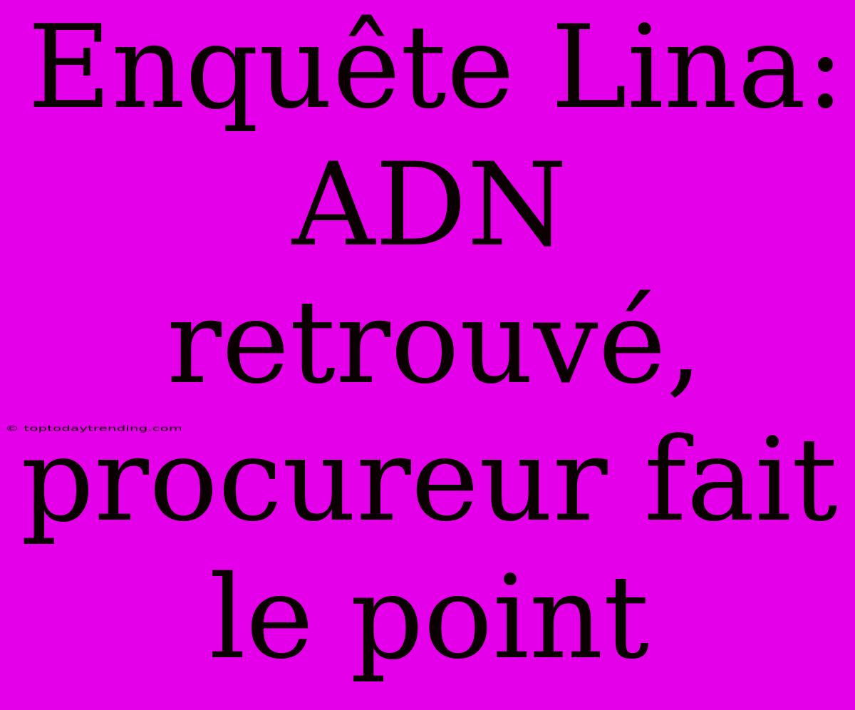 Enquête Lina: ADN Retrouvé, Procureur Fait Le Point