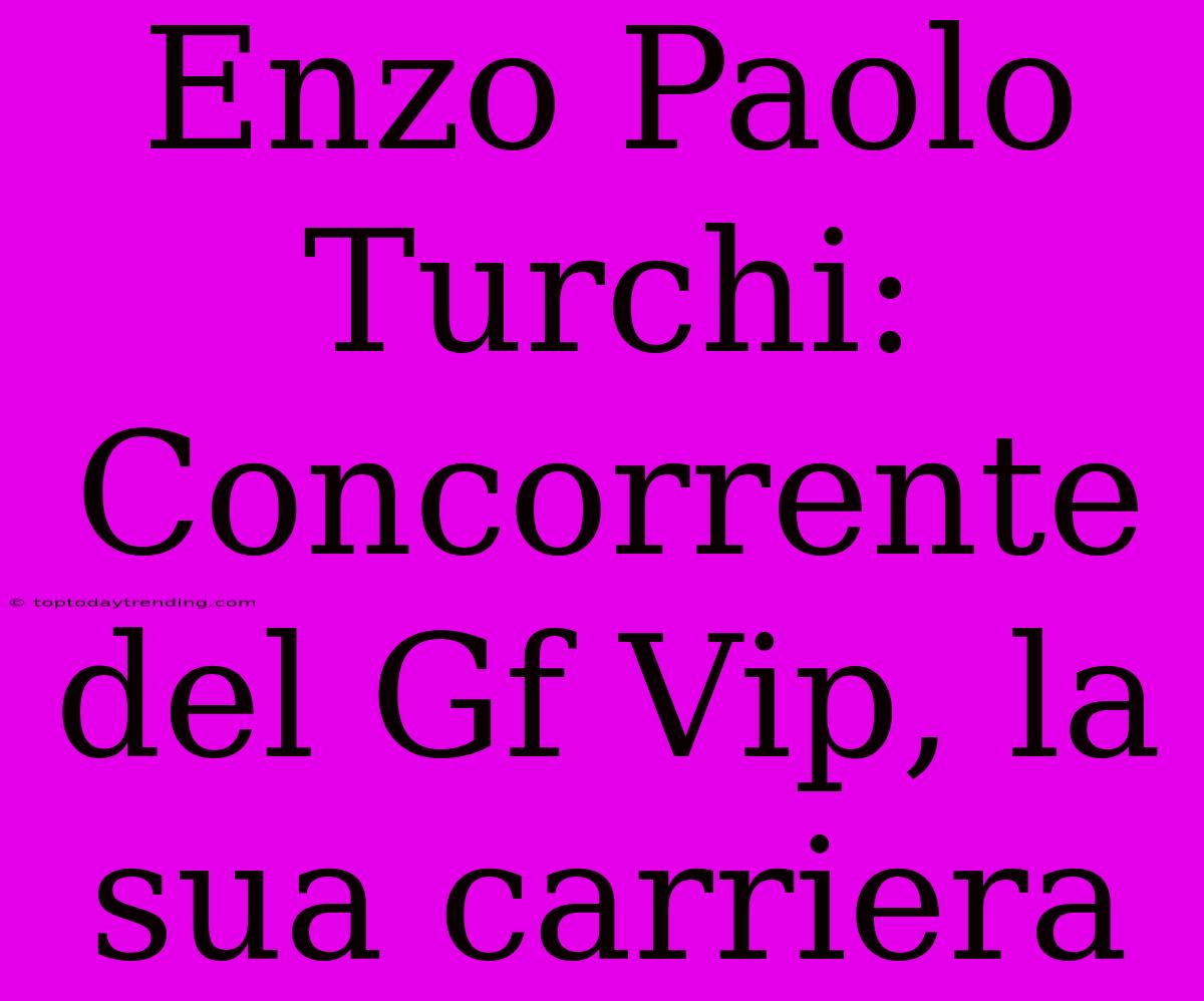 Enzo Paolo Turchi: Concorrente Del Gf Vip, La Sua Carriera