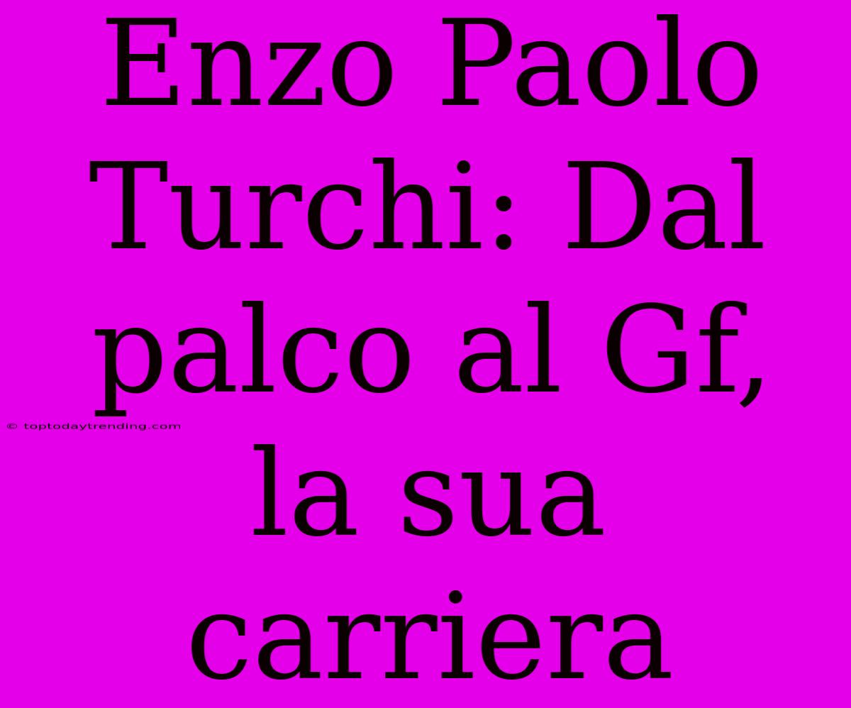 Enzo Paolo Turchi: Dal Palco Al Gf, La Sua Carriera