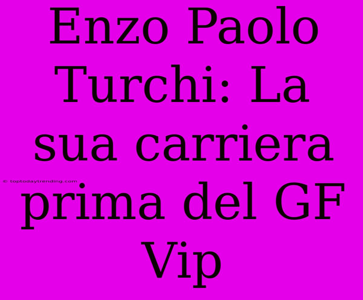 Enzo Paolo Turchi: La Sua Carriera Prima Del GF Vip