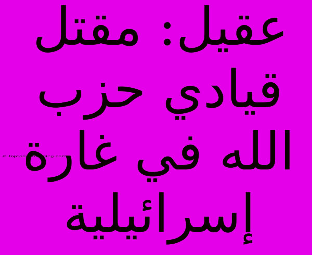 عقيل: مقتل قيادي حزب الله في غارة إسرائيلية