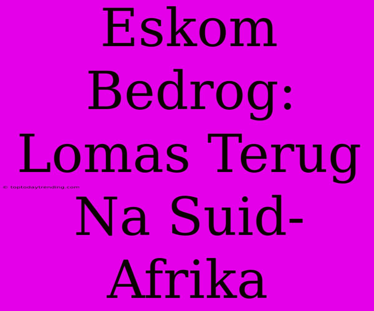 Eskom Bedrog: Lomas Terug Na Suid-Afrika