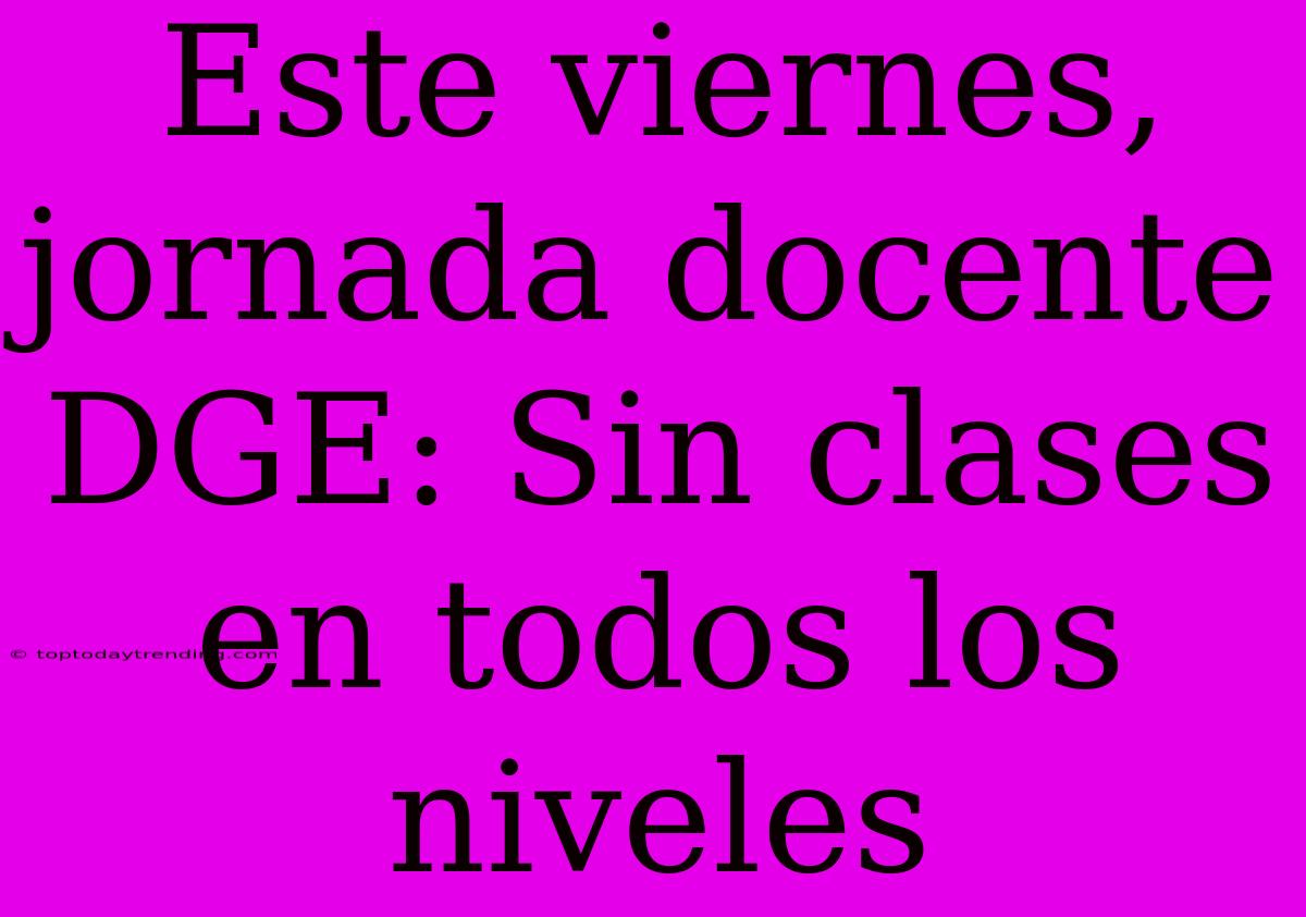 Este Viernes, Jornada Docente DGE: Sin Clases En Todos Los Niveles