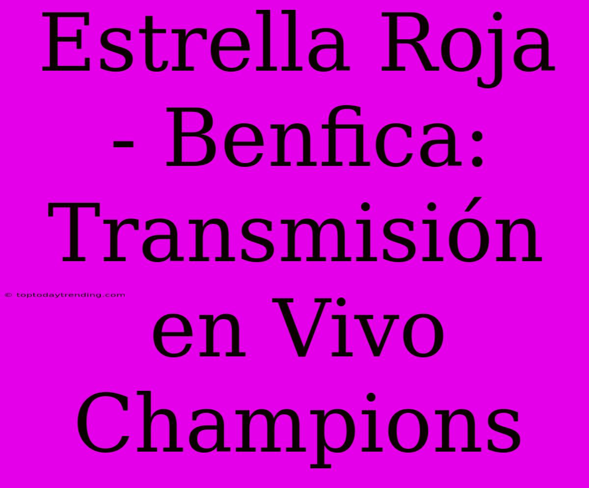 Estrella Roja - Benfica: Transmisión En Vivo Champions