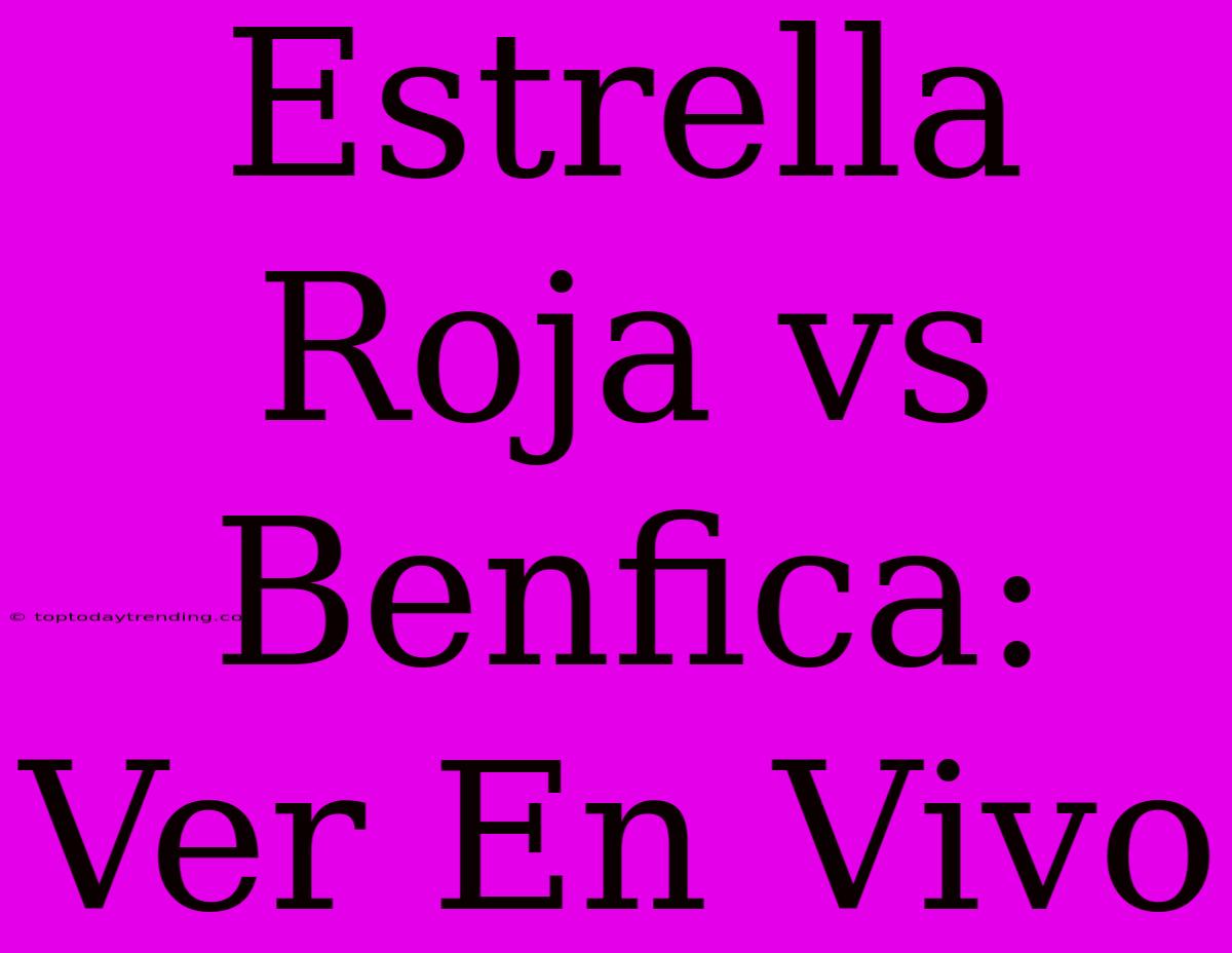 Estrella Roja Vs Benfica: Ver En Vivo