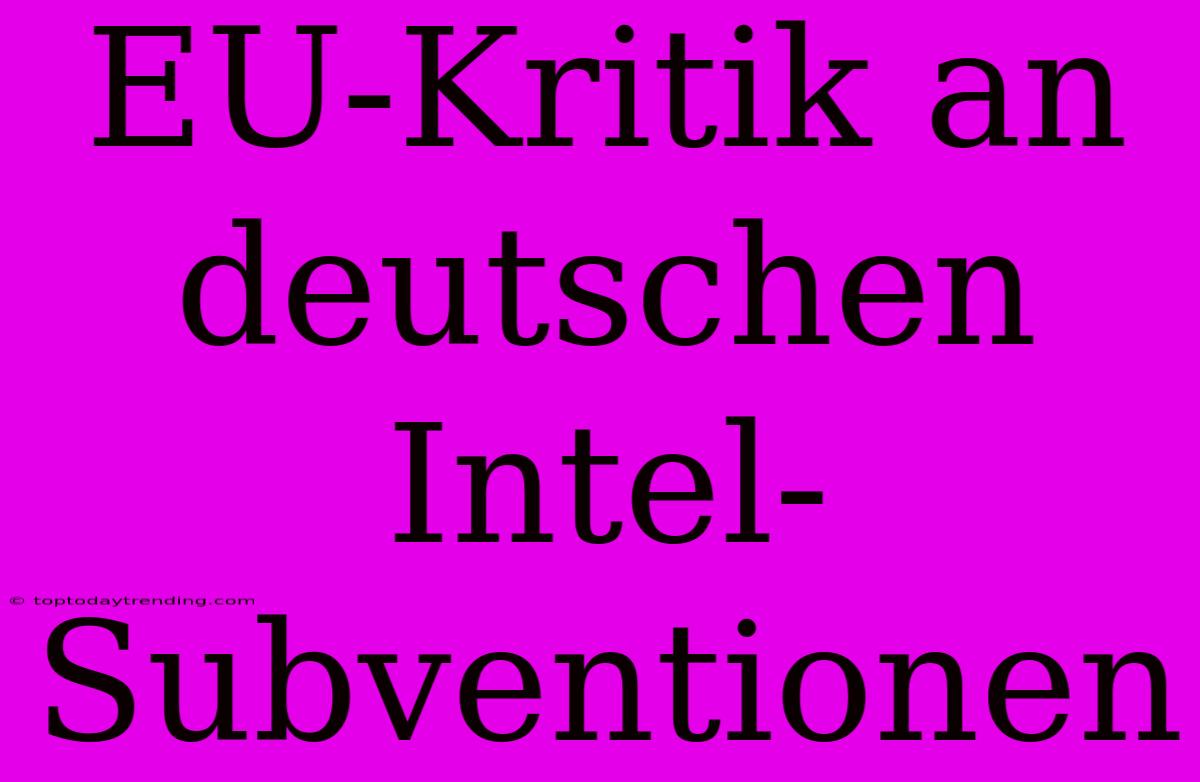 EU-Kritik An Deutschen Intel-Subventionen