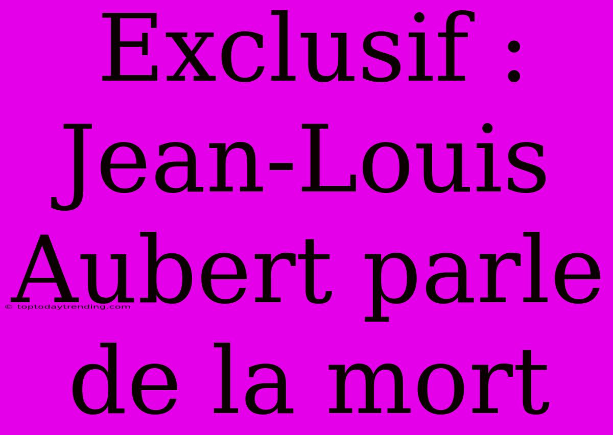 Exclusif : Jean-Louis Aubert Parle De La Mort