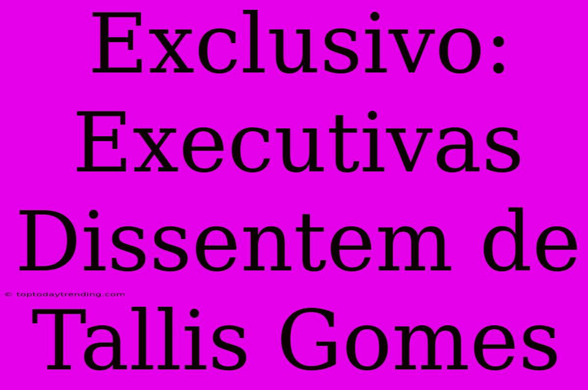 Exclusivo: Executivas Dissentem De Tallis Gomes