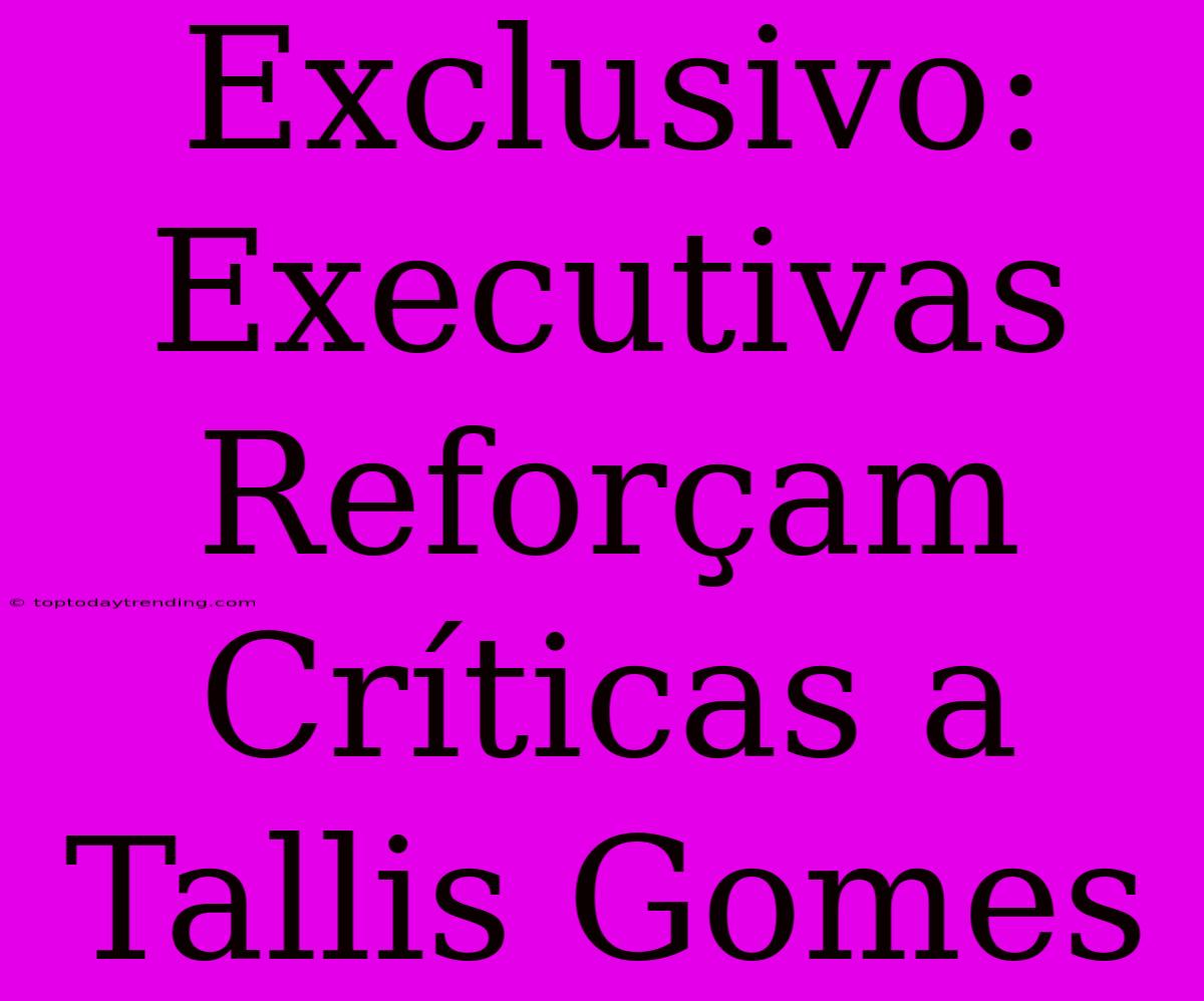 Exclusivo: Executivas Reforçam Críticas A Tallis Gomes