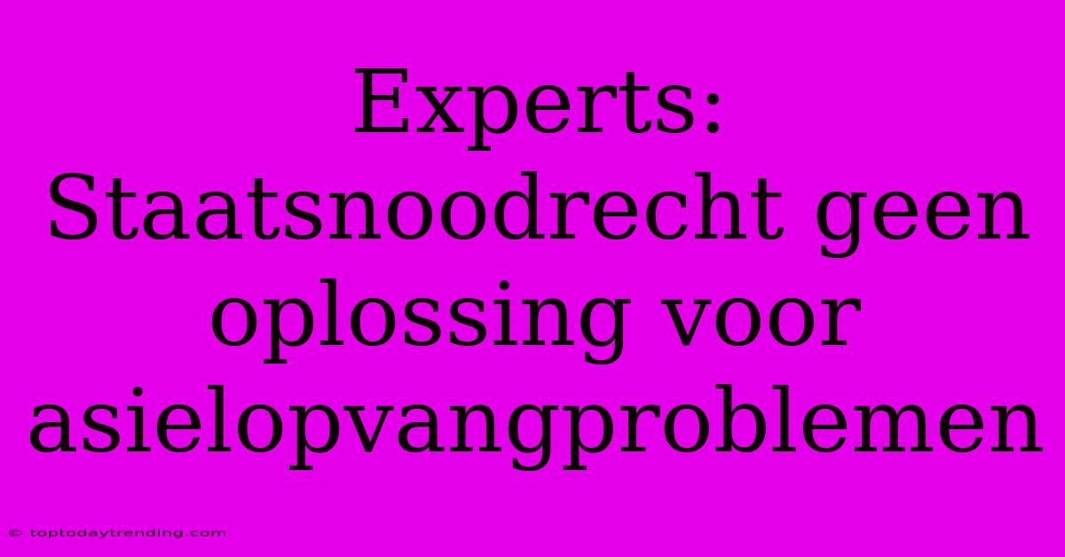 Experts: Staatsnoodrecht Geen Oplossing Voor Asielopvangproblemen