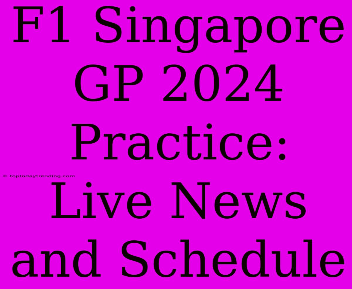 F1 Singapore GP 2024 Practice: Live News And Schedule