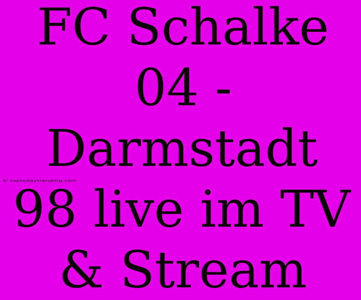 FC Schalke 04 - Darmstadt 98 Live Im TV & Stream