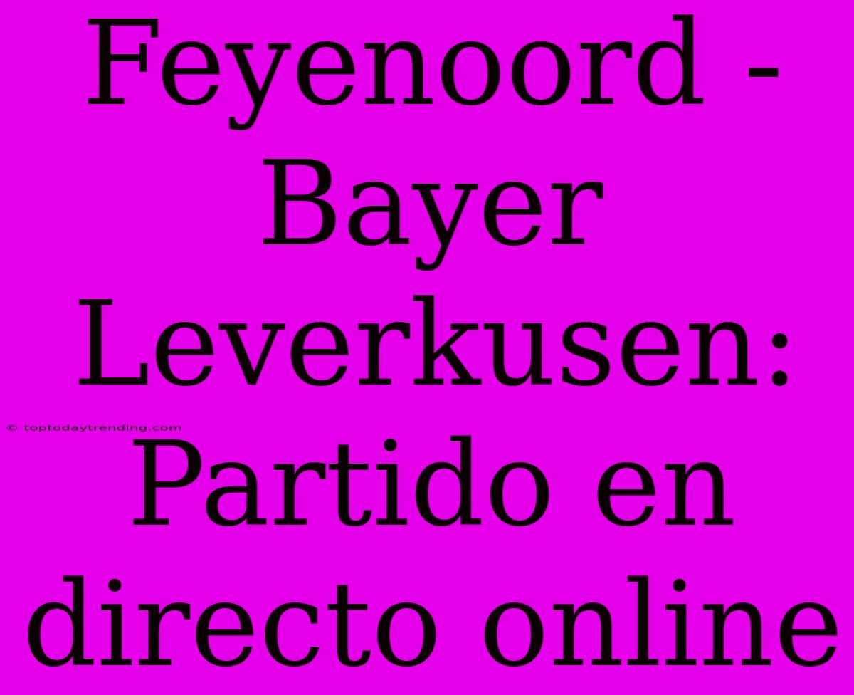 Feyenoord - Bayer Leverkusen: Partido En Directo Online