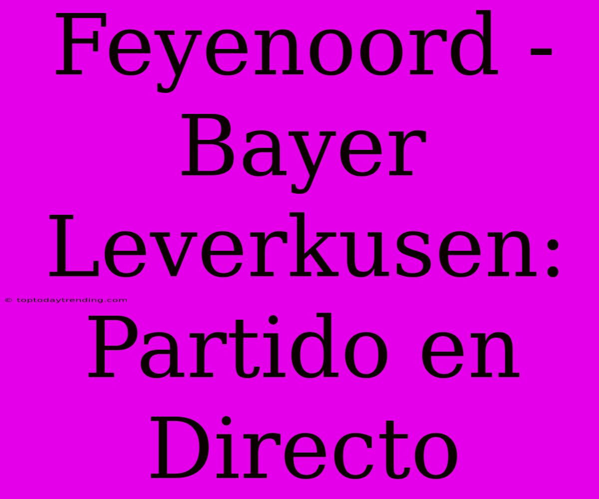 Feyenoord - Bayer Leverkusen: Partido En Directo