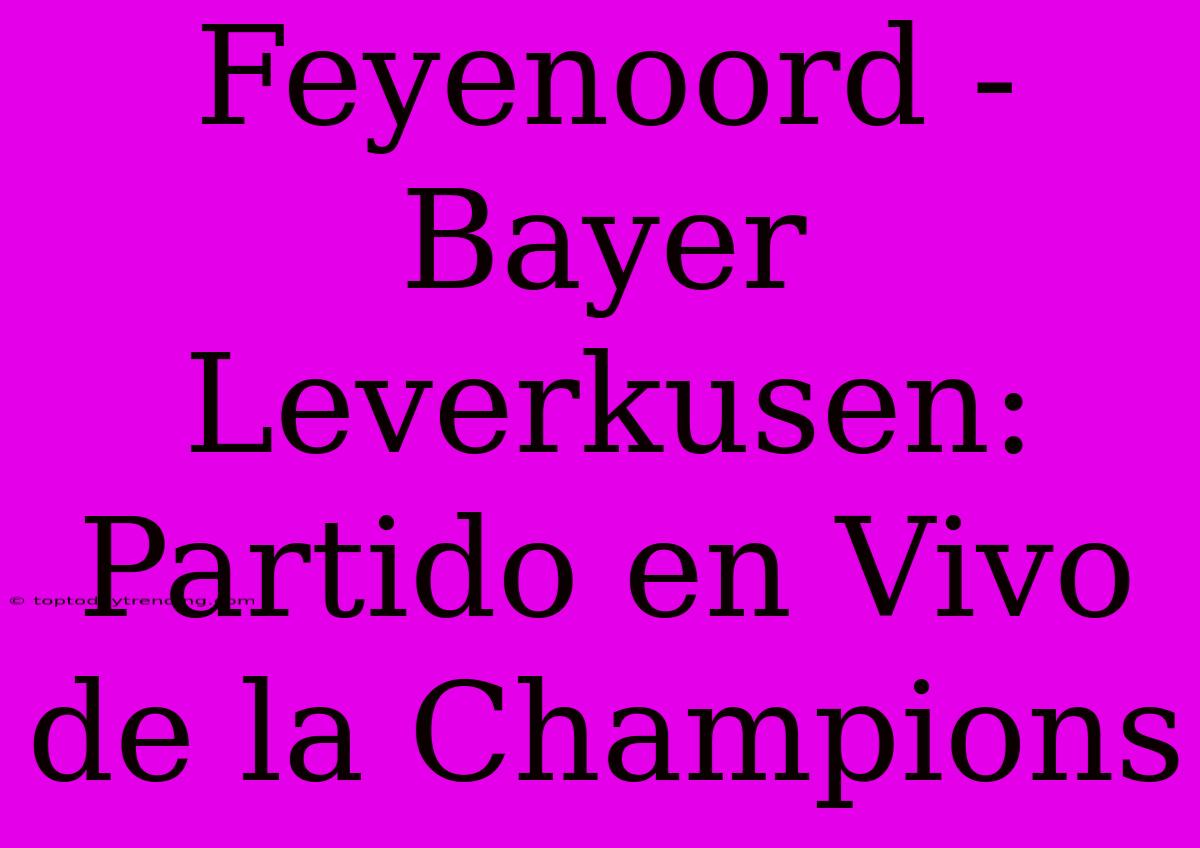 Feyenoord - Bayer Leverkusen: Partido En Vivo De La Champions