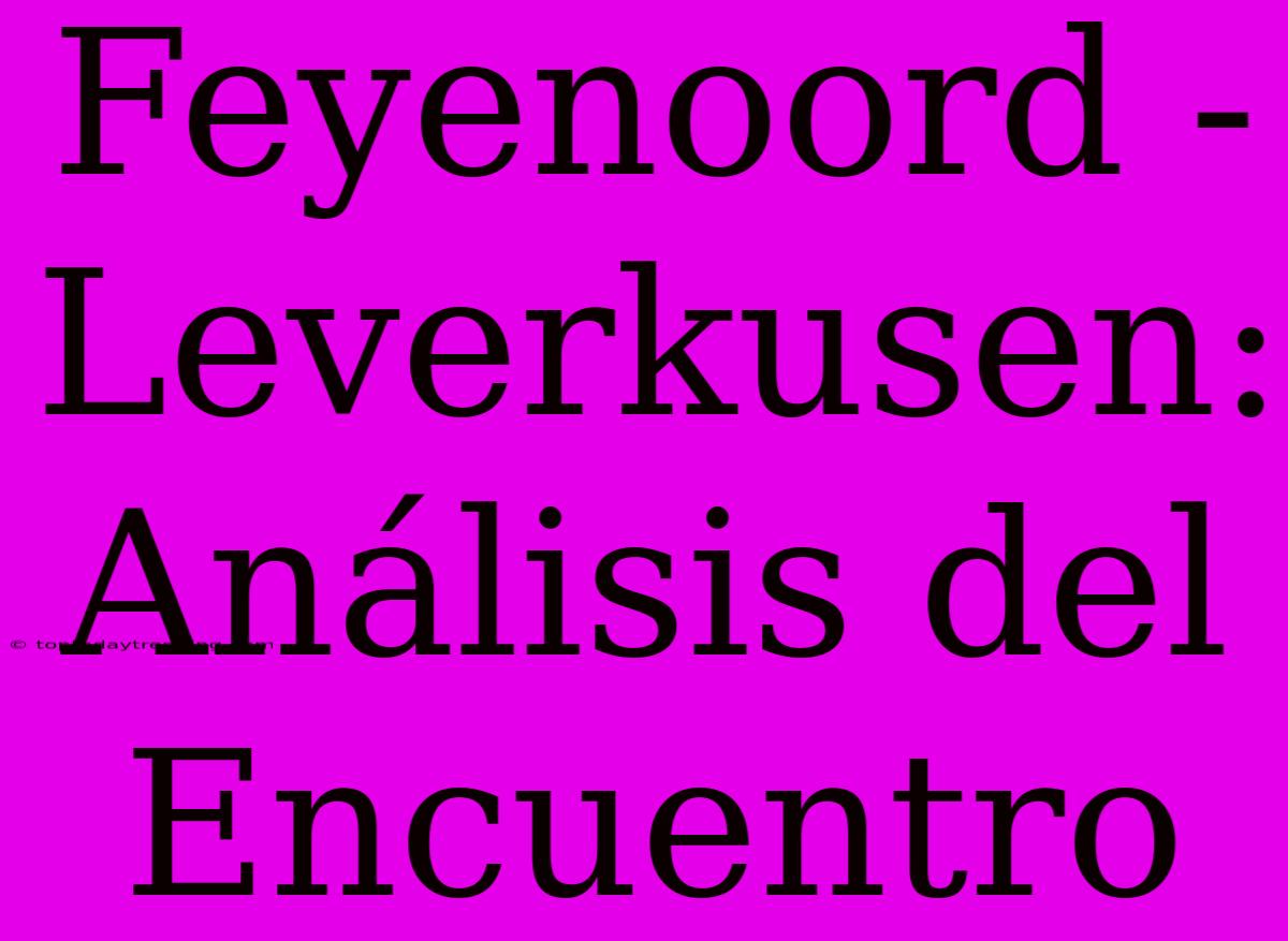 Feyenoord - Leverkusen: Análisis Del Encuentro