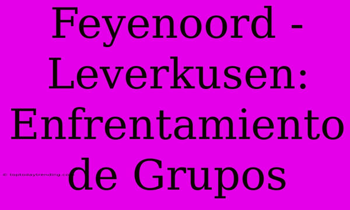 Feyenoord - Leverkusen: Enfrentamiento De Grupos